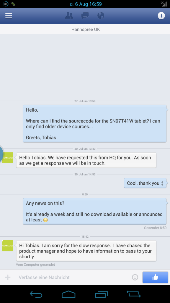 Second response from Hannspree UK regarding sn97t41w sources